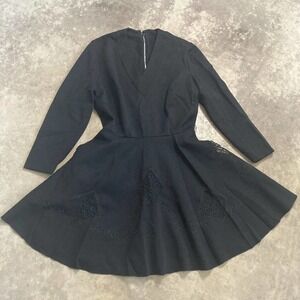 Abella Paris Dress Womens Fit and Flare V Neck Embroidered Black Vintage‎